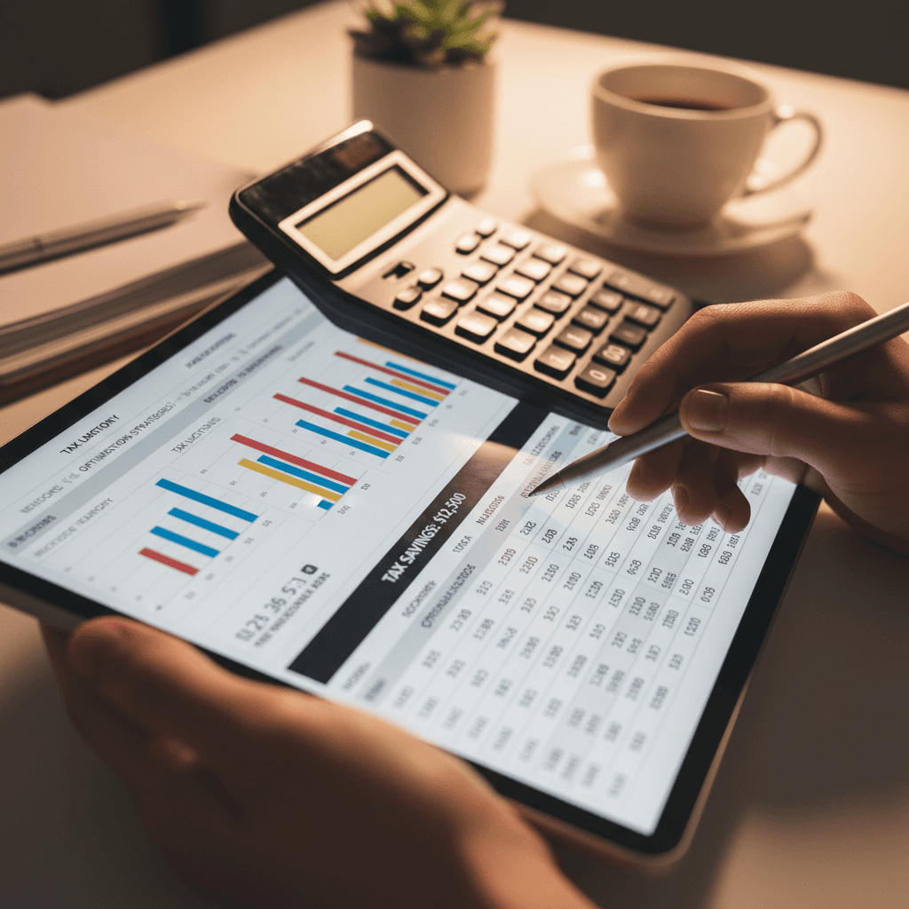 Accountant analyzing financial data with tablet